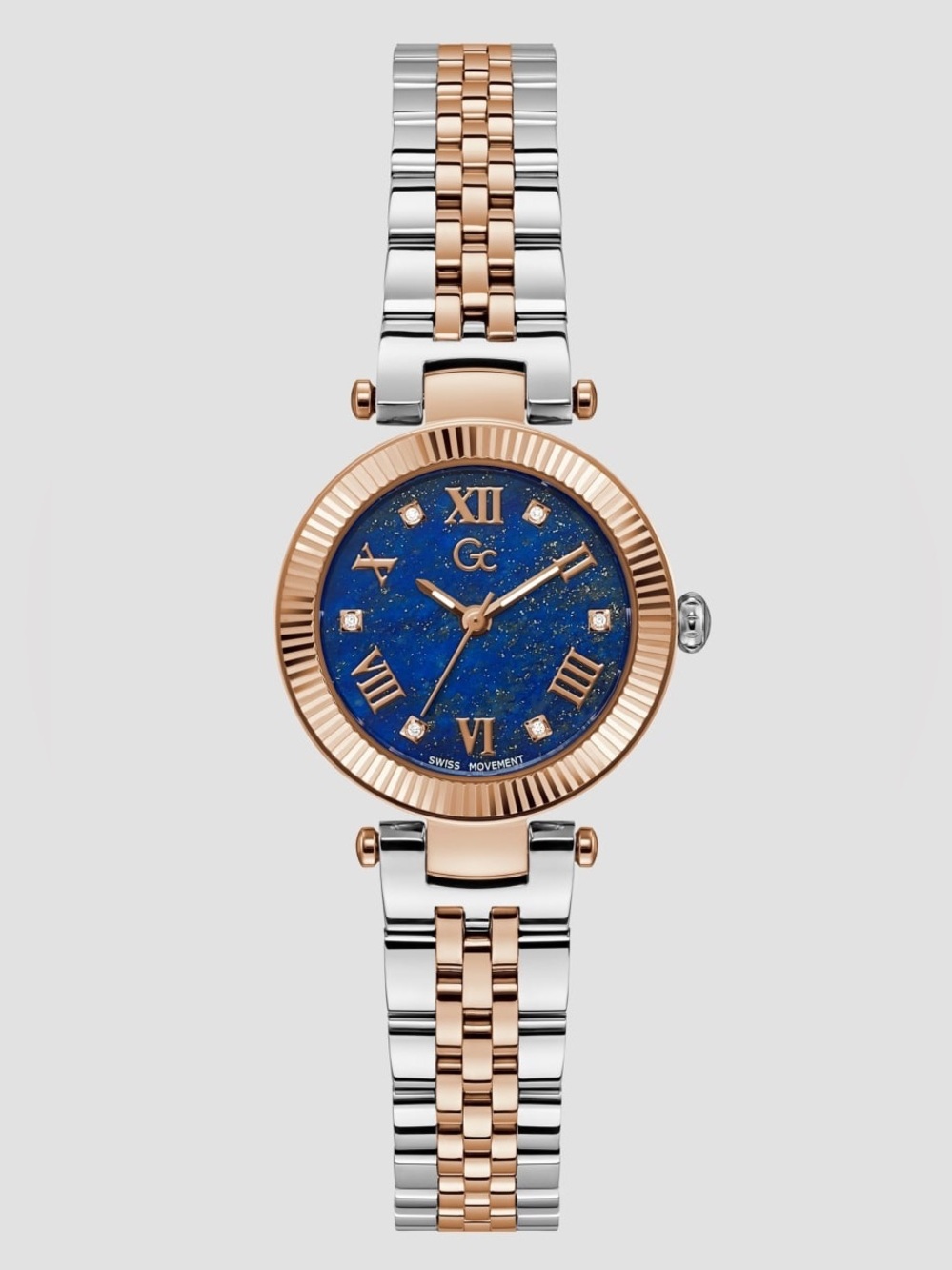 New Guess Collection Two-Tone Rose Gold and Silver Watch with Blue Dial